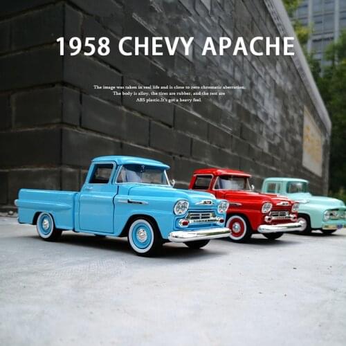 1:24 1958 CHEVY APACHE Fleetside Ford F-100 Alloy Pickup Model Diecasts Simulation Metal Classic Retro Toy Car Model Collection