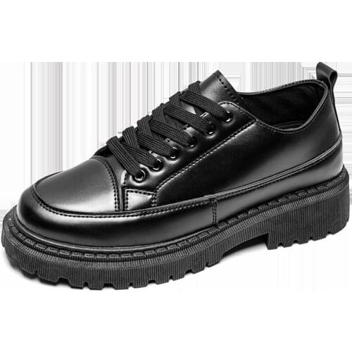 New British Style Retro Mens Dress Shoes Comfortable Round Toe Lace-up Basic Heightening Shoes Waterproof Non-slip for Work