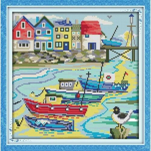 Love harbor cross stitch kit cartoon boat lanscape garden 14ct count canvas stitching embroidery DIY handmade needlework plus