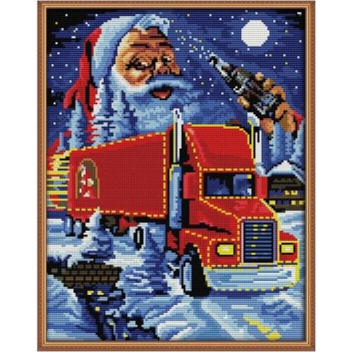 Christmas truck cross stitch kit aida 14ct 11ct count print canvas stitches embroidery DIY handmade