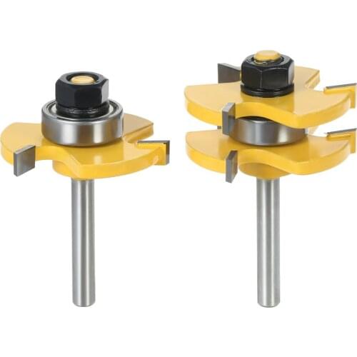 2PCS 3/4" Stock 1/4" Shank Tongue Groove Router Bit Set 3 Teeth T-shape Wood Milling Cutter For Woodworking Tools + Storage Box