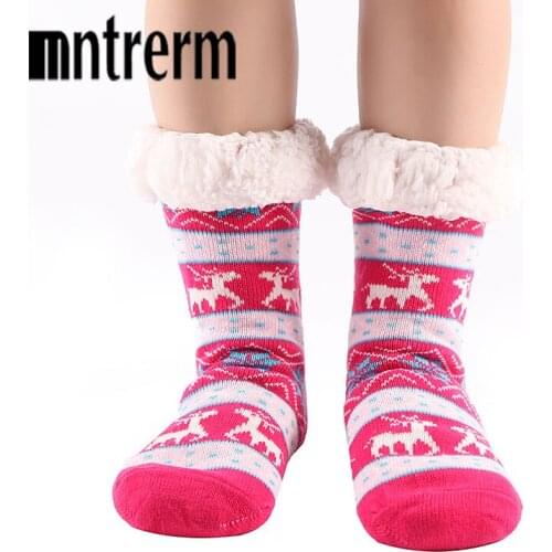 Mntrerm Nylon Lined Women Indoor Socks Layer Skid Home Reindeer Dual Crew Brand Christmas Winter Warm Soft Slipper Socks