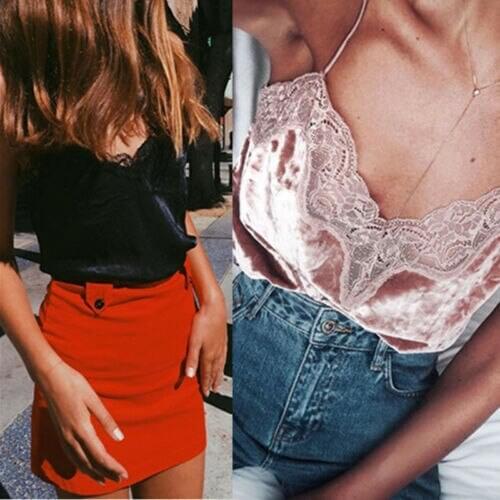 New Women Summer Lace Velvet Camis Vest Crop Tops Ladies Strap Sleeveless Party Tees Vest Tanks Tops Bandeau Clubwear