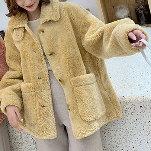 Faux Fur Coat Thickened Women Autumn Winter Fluffy Teddy Jacket Coat Plus Size Outerwear Turn Down Short Coat Female Long Sleeve