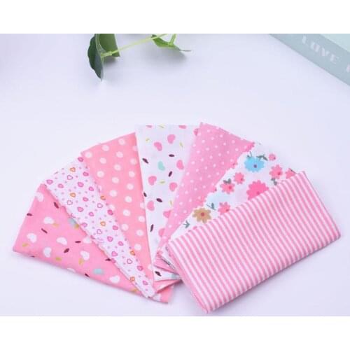 DIY 7pcs/lots 25x25cm Pink lattice Mix Pattern 100%Cotton Pur-cut Patchwork Fabric Bundle Sewing Quilting Crafts for Handmade