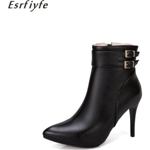 SERFIYFE 2020 New Large Size 34-50 Stiletto Heels Ankle Boots Women Autumn Winter High Heels Pointed Toe Leather Boots Women