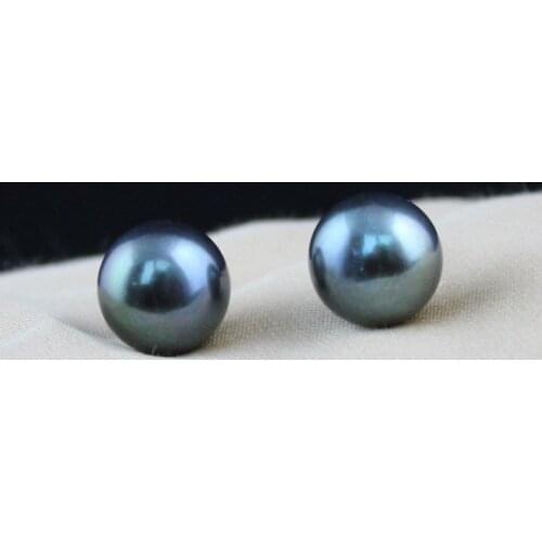 9-10MM Super Big Size Genuine Natural Freshwater Pearl Stud Earrings Jewelry Hot Cheap Sale Black Color