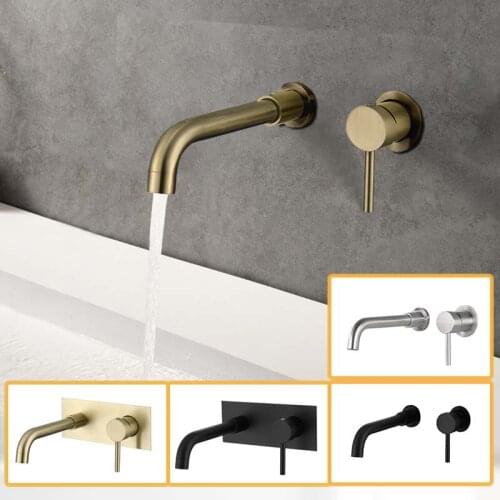 Stainless Steel Basin Faucet Concealed Wall Mounted Faucet Tap 360 Rotation Spout Single Handle Hot Cold Water Bath Mixer Tap