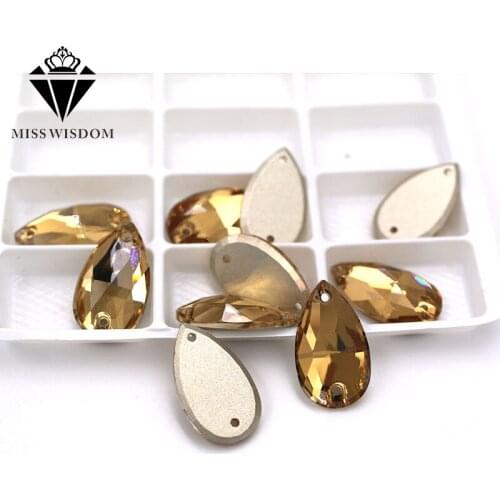 Flatback glass crystal double hole sew on rhinestones Teardrop Light smoke yellow crystal rhinestones diy clothing accessories