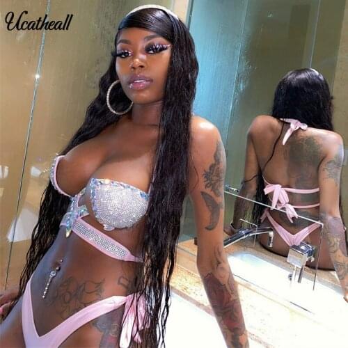 Rhinestone Diamond Luxury Swimsuit Women Push Up Bikini Set Sexy Shiny Crystal Swimwear Women Bathing Suits