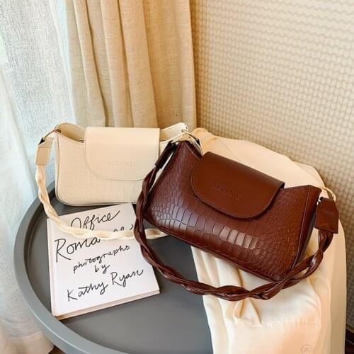 Fashion Alligator PU Handbag Totes Portable Women Woven Belt Vintage Leather Underarm Shoulder Bags Solid Color Travel Clutches