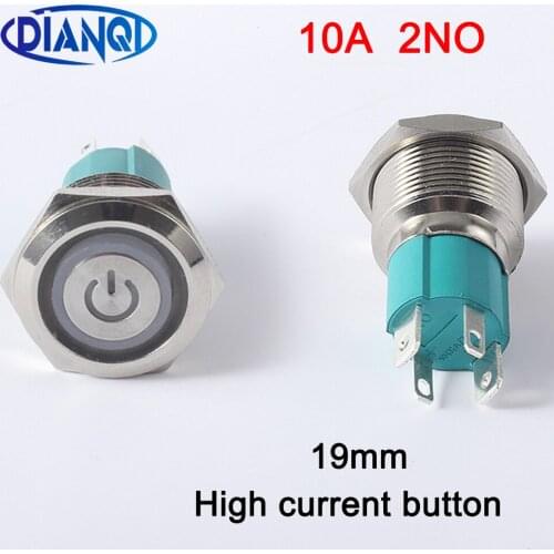 19mm heavy duty 3V5V6V12V24V110V220V 10A/250VAC high current waterproof control Momentary Latching push button switch 2NO 4pin