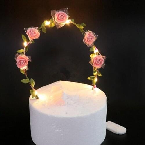 New LED Flashing Flower Garland Arch Cake Decoration Topper Lights Birthday Cake Decorating Party Supplies