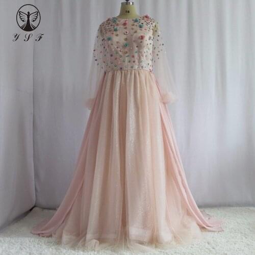 Vintage Vestidos De Formature O Neck Beaded Crystals Long Sleeve Casual Prom Dresses 2018