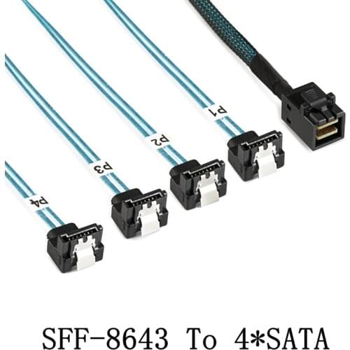 Internal HD Mini SAS (SFF-8643 Host) to 90 degree 4 SATA (Target) Hard Drive 0.5m/1.0m Cable