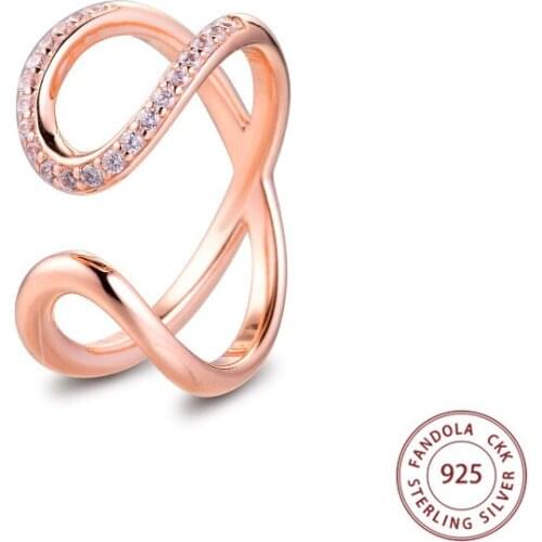 Wrapped Open Infinity Ring 925 Sterling Silver Rose & Clear CZ Wedding Engagement Rings for Women Fashion Jewelry Bijoux Femme