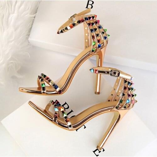 2021 Women 11cm High Heels Rivets Studded Sandals Stiletto Gladiator Pumps Stripper Summer Fetish Platform Shoes