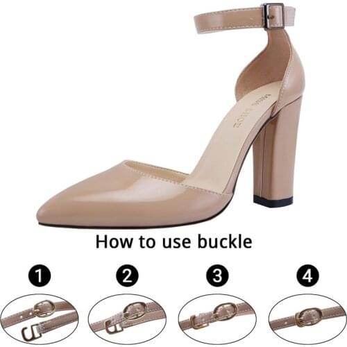 LOSLANDIFEN Women Pumps Sexy Ankle Strap 10CM Thick Heel Large Size Pointed Toes High Heels Black Party Dress Wedding Shoes