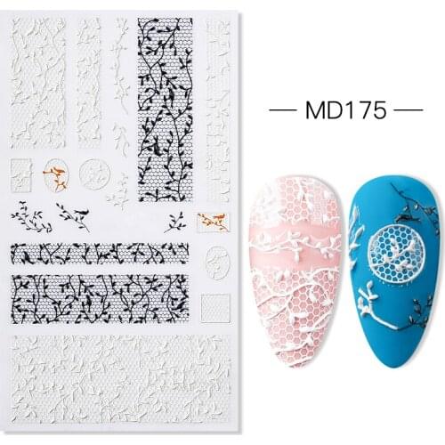 1pcs Nail 5D Embossed Sticker White Lace Floral Butterfly Nail Sticker Nail Art Adhesive Slider Foils For Wedding Manicure Decal