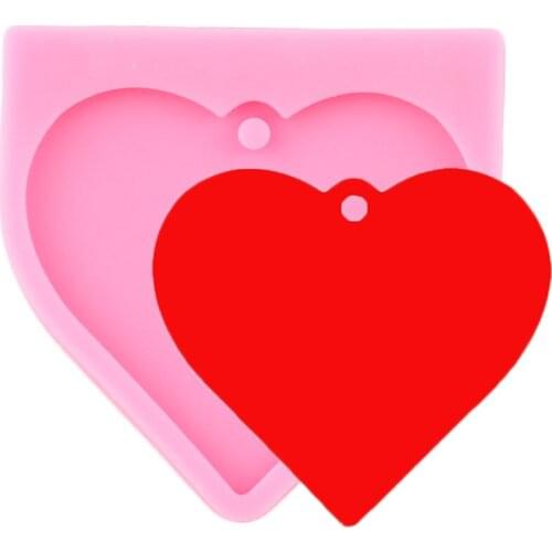Shiny Love Heart Shape Silicone Mold Epoxy Resin Keychain Molds Polymer Clay Pendant Mould Necklace Charms Making Jewelry Moulds