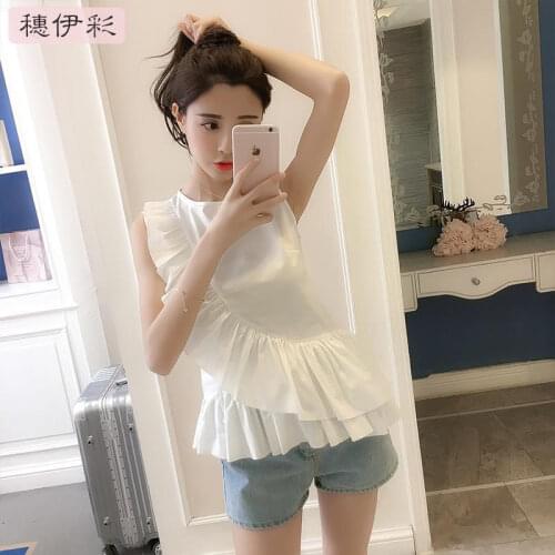 Women Blouse Summer Round Neck Sleeveless Shirt Regular Ruffled Baby Shirt Top Women Blusas Mujer De Moda