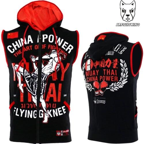ROLLHO POWER Sleeveless Boxing Vest Hooded MMA T-shirt Muay Thai Mma Fight Wrestle Fitness Male Thai Boxer Sport Clothing S-4XL