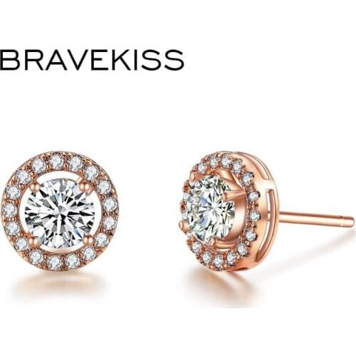 BRAVEKISS New Design Fashion CZ Stud Earrings for Women Trendy Wedding Jewelry Engagement Gift Boucle Bijoux Femme BUE0012A
