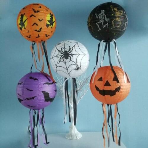 Halloween Paper Lanterns Jack-o'-Lantern Pumpkin Lantern Spider Bat Skeleton Lantern for Halloween Party Decor