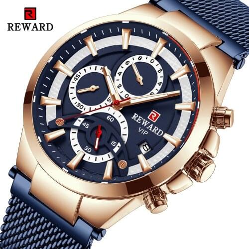 REWARD Watch Men Top Brand Luxury Stainless Steel Quartz Sport Wrist Watch Waterproof Mens Chronograph New Fashion Date Watches