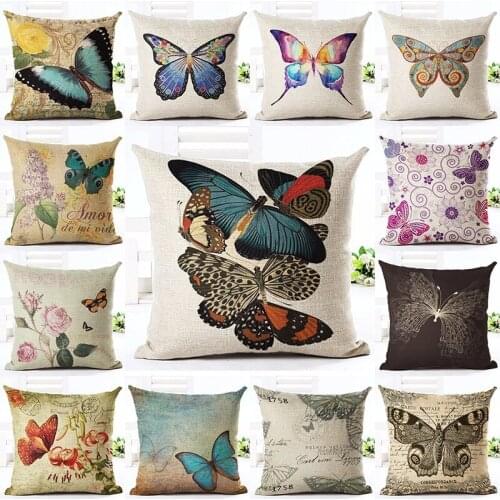 Rural Style Butterfly Printed Cushion Cover Rose Decorative Sofa Throw Pillow Car Chair Home Decor Pillow Case Almofadas Cojines
