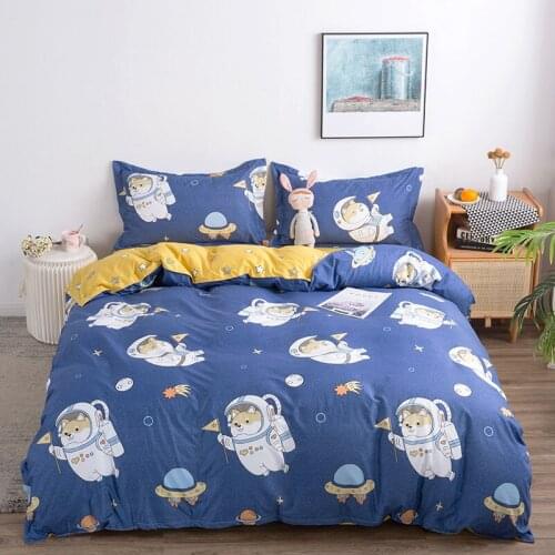 Home Textiles Navy Blue Dog Astronaut Bedding Set Kids Child Duvet Cover Bed Sheets Bed Linen Multi-Size Quilt Cover Pillowcases