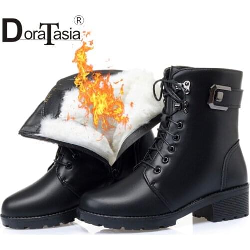 DORATASIA Big Size 35-43 New Ladies Winter Warm Wool Fur Snow Boots Fashion Genuine Leather Ankle Boots Women Office Shoes Woman