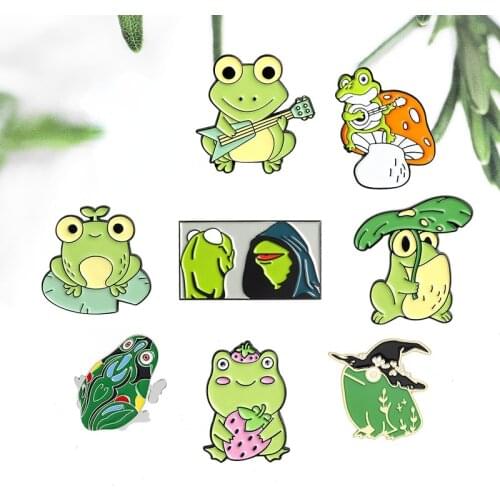 Cute Frog Enamel Pins Cartoon Green Animal Brooches for Women Backpacks Clothes Lapel Pin Funny Badge Jewelry Gift Wholesale
