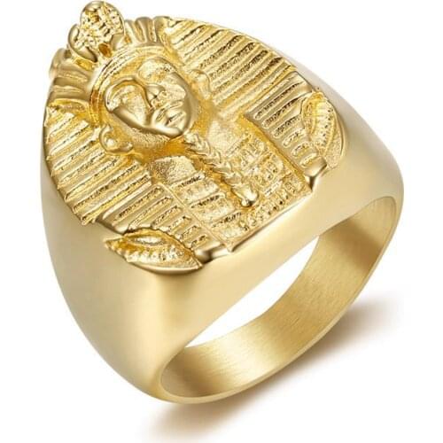 Hip hop 316L Stainless Steel Gold Color Big Egyptian Pharaoh Rings for Men Rock Mens Signet Finger Jewelry Gift US 8 -13 size
