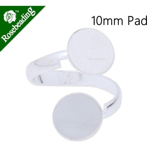 10mm Round Silver plated Iron Ring Setting With two 10mm round pad,ring settings blank,Sold 20pcs/lot-C3484