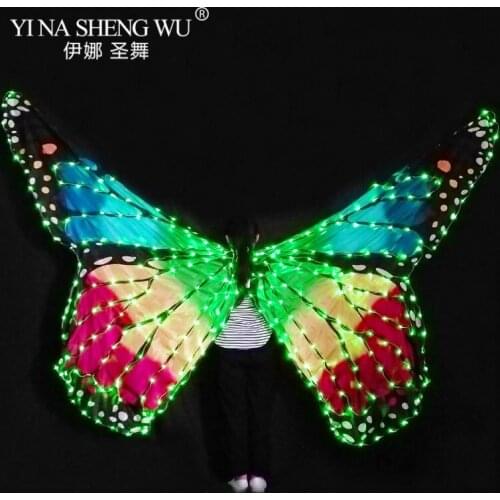 LED Wings Girls Women Belly Dance LED Wing Butterfly Halloween LED Butterfly Cloak Stage Dance Performance Accessories LED Wings