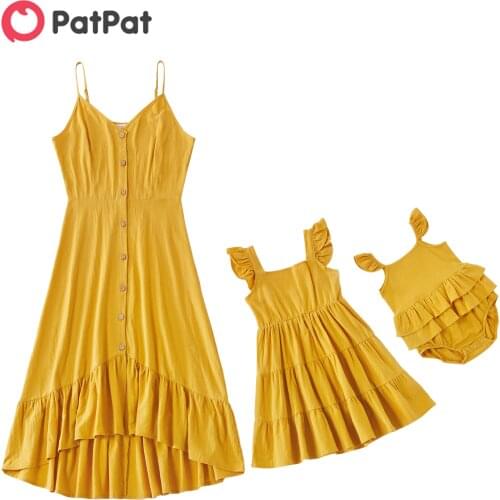 PatPat 2021 New Arrival Summer Mommy and Me Front-Button Solid Tank Dresses