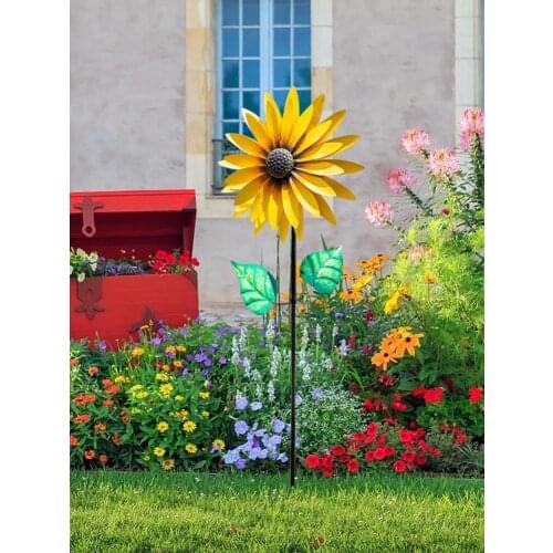 Metal Sunflower Rotating Windmill Garden Wind Spinner With Stake Outdoor Garden Decoration Creative Landscaping