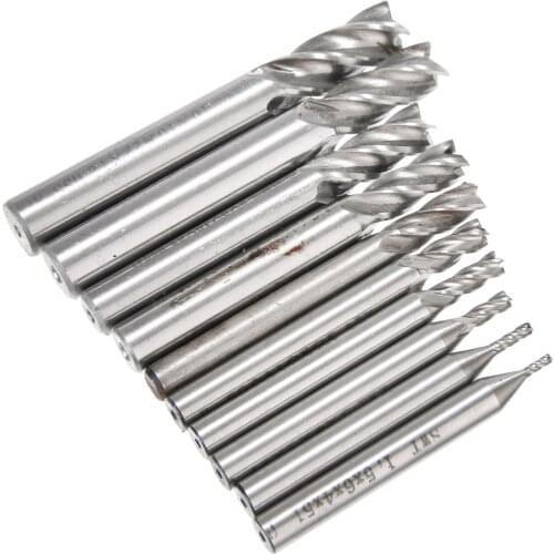 10Pcs Straight Shank End Mill 4 Flute HSS Drill Bit Sets For CNC Milling Cutter Tool 1.5/2/3/4/5/6/7/8/9/10mm