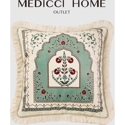 Medicci Home Turkish Style Throw Pillow Cover Sofa Chair Couch Bed Luxury Coussin Retro Floral Bloom Cushion Case With Tassels