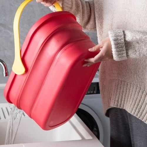 2021 New Space Saving Bucket Foldable Bucket with Sturdy Handle for Camping Hiking Floor Cleaning Home Easy to Fold Red White