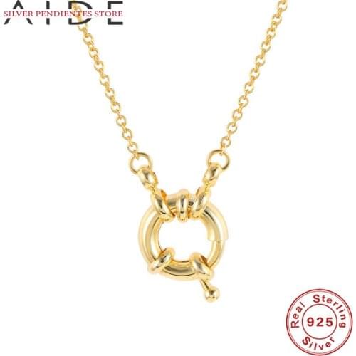 AIDE Simple 925 Sterling Silver Round Lock Pendant Necklace Trend European And American Necklace Collares Fashionable Jewelry