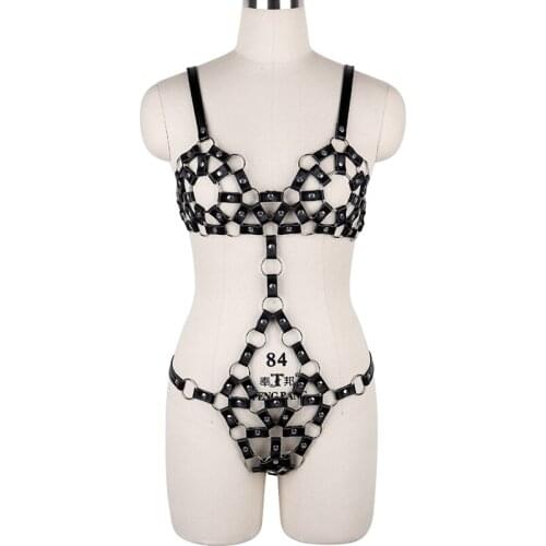 Sexy Leather Body Harness Women Bondage Bra Fetish Lingerie Punk Goth Black Plus Size Festival Dance Exotic Clothing Garter Belt