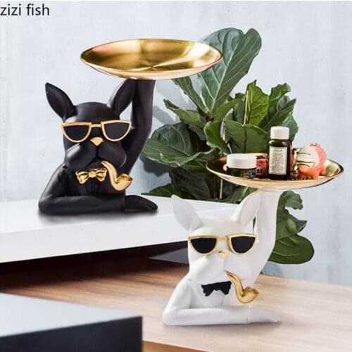 Cartoon Dog Trays Decorative Fruits Basket Storage Ornaments Gentleman Bulldog Cute Animal Jewelry Dish Home Decoration Modern