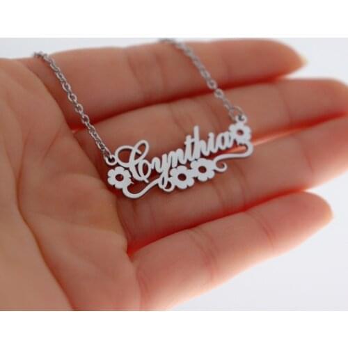 Silver Color Personalized Name Flowers Necklace Rose Gold Customized Necklaces For Babygirl Birthday Gift Boho Bijoux Femme