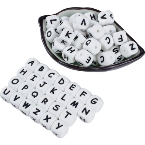 12mm 50Pcs/Lot Letter Silicone Beads Baby Teether Beads Chewing Alphabet Bead For Personalized Name DIY Teething Necklace