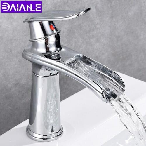 Basin Faucet Mixer Brass Bathroom Faucets Waterfall Bathroom Sink Faucet Toilet Single Hole Cold and Hot Water Basin Mixer Taps