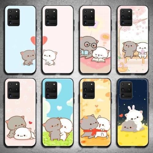 Cute Cartoon Peach Cat Phone Case For Samsung Galaxy S21 Plus Ultra S20 FE M11 S8 S9 plus S10 5G lite 2020