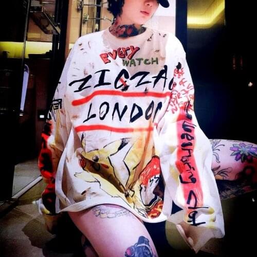 Streetwear Cartoon Letters Print Women T-shirt Long Sleeve O-Neck Unisex Couple T Shirt Causal Loose Spring Autumn Tee Top CC314