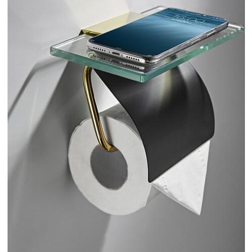 Bathroom Paper Towel Rack Hotel Toilet Multi-Function Wall Mounted WC Glass Paper Holder Mobile Phone Shelf Hardware Tools
